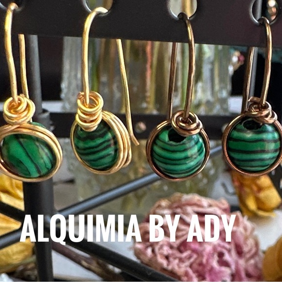 Malachite drops dangle earrings/ - Picture 2 of 6